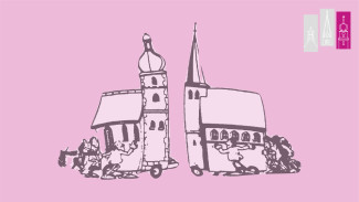 Bild der evangelischen und katholischen Kirche in Pyrbaum als Skizze